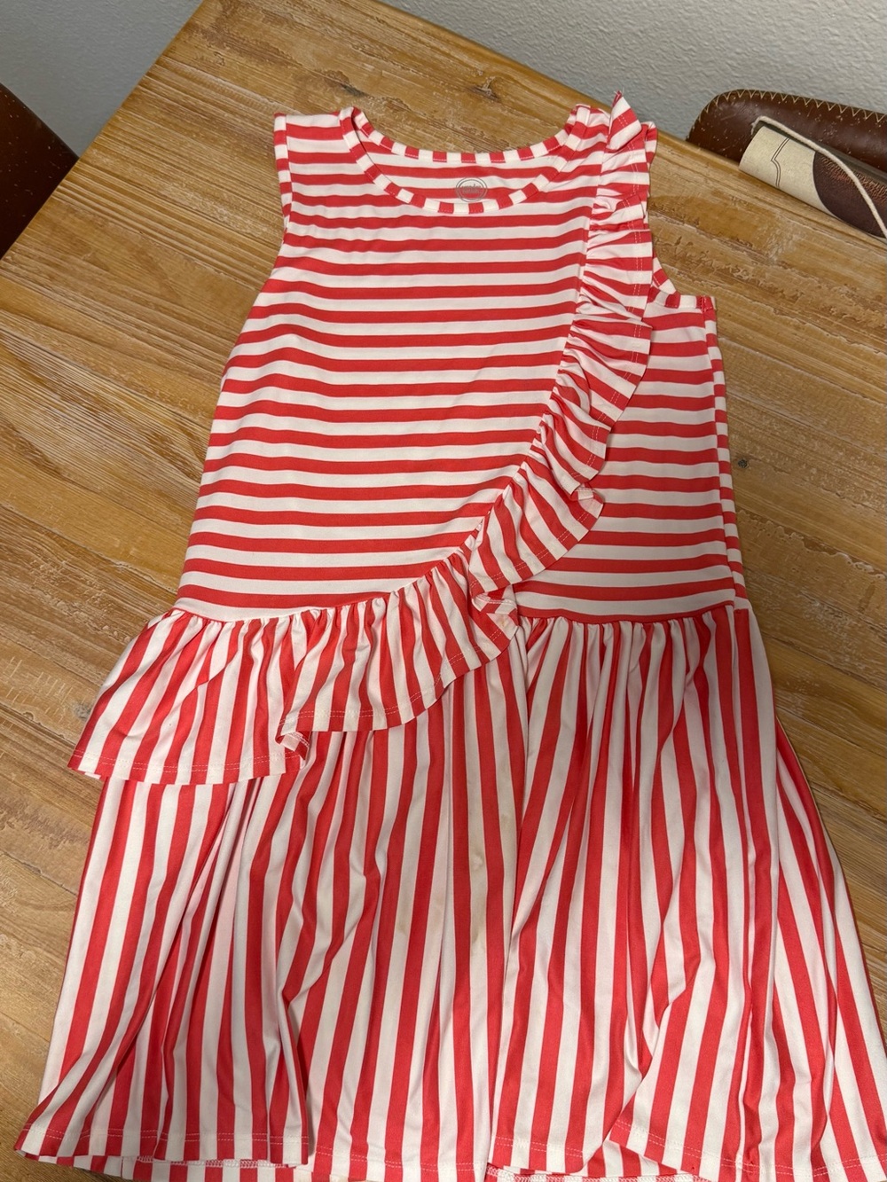 wonder nation Pink and White Striped Ruffle Dress